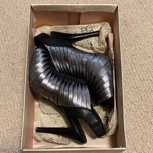 BCBG Metallic Silver and Black Heels